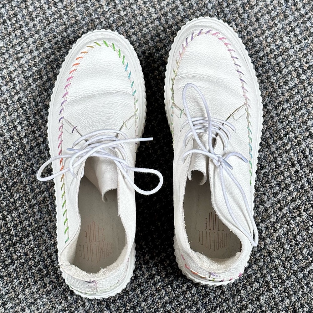 Charlotte Stone White Sneakers with RAINBOW stitching